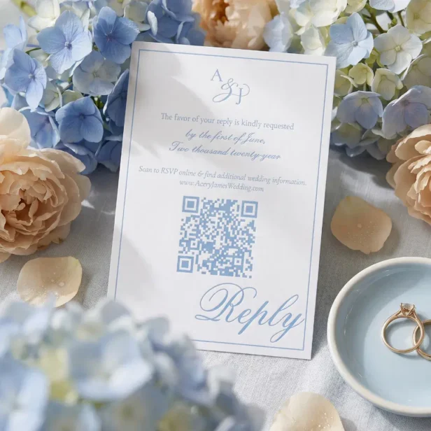 Script Calligraphy Minimal Border Wedding QR Code Letterpress RSVP Cards