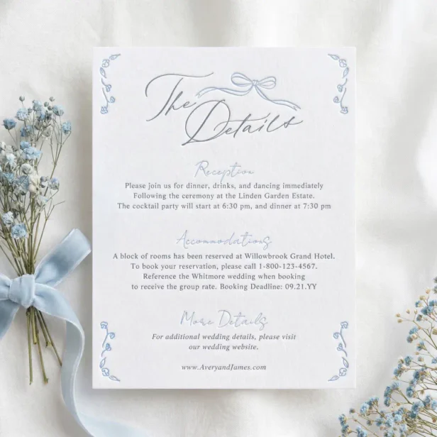 Vintage Chic Bow Elegant Hand Drawn Floral Wedding Letterpress Enclosure Card