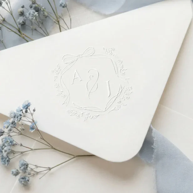 Vintage Chic Bow Floral Crest Monogram Wedding Embosser