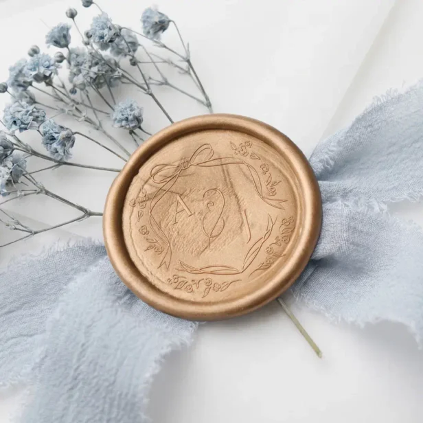 Vintage Chic Bow Floral Crest Monogram Wedding Wax Seal Sticker