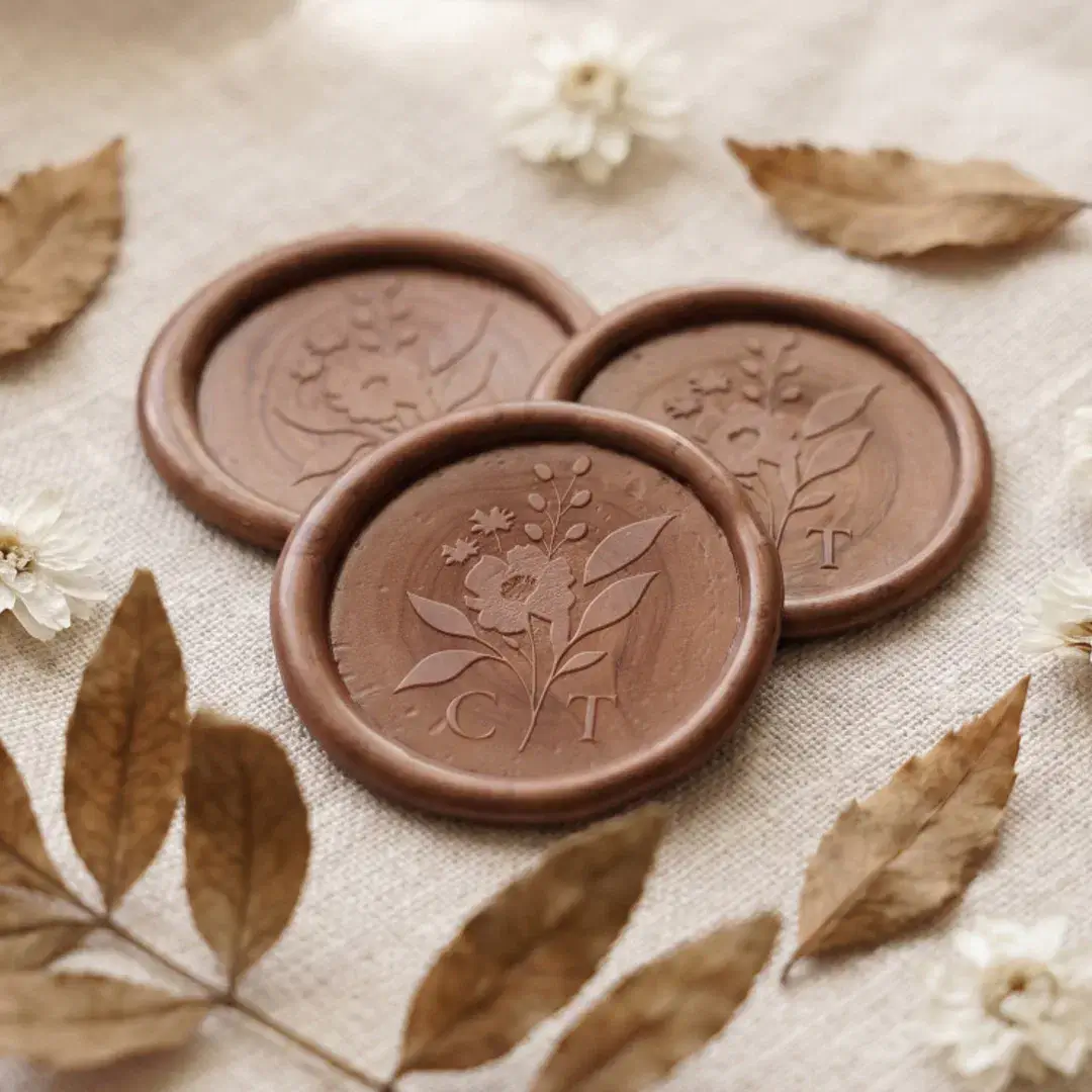 Vintage Elegant Botanical Floral Bouquet Monogram Wax Seal Sticker