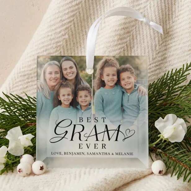 Best Gram Ever Personalized 2 Photo Collage Gift Glass Ornament