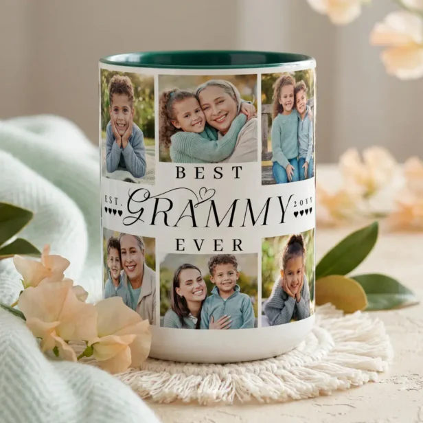 Best Grammy Ever Personalized 8 Photo Collage Gift Two-Tone Coffee Mug