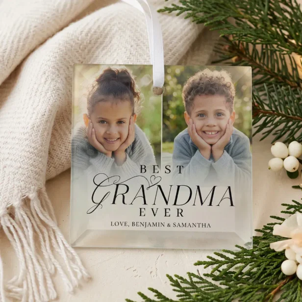 Best Grandma Ever Personalized Photo Collage Gift Glass Ornament