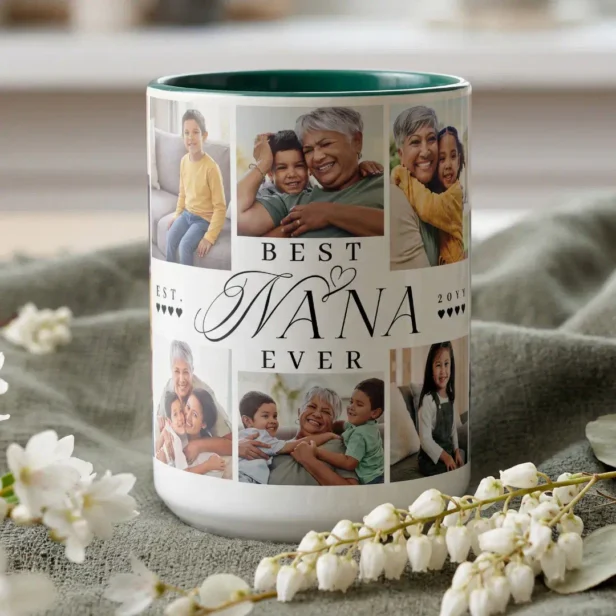 Best Nana Ever Personalized 8 Photo Collage Gift Two-Tone Coffee Mug