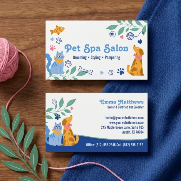Cute Dog Cat Groomer Pet Animal Care Spa Salon Business Card