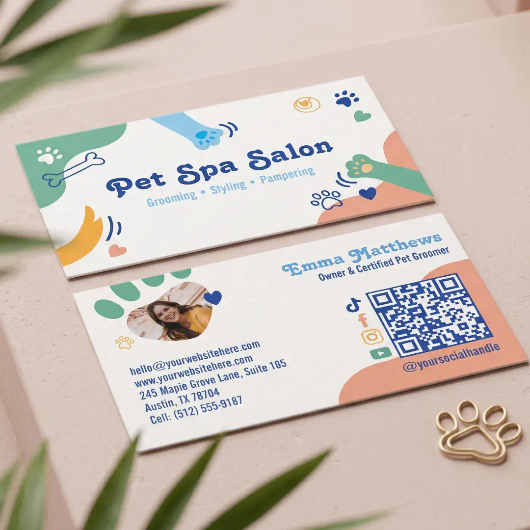Cute Pet Groomer Pet Dog Cat Animal Salon Photo QR Business Card