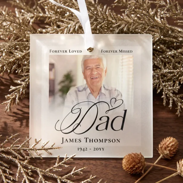 Dad In Loving Memory Memorial Photo Keepsake Glass Ornament
