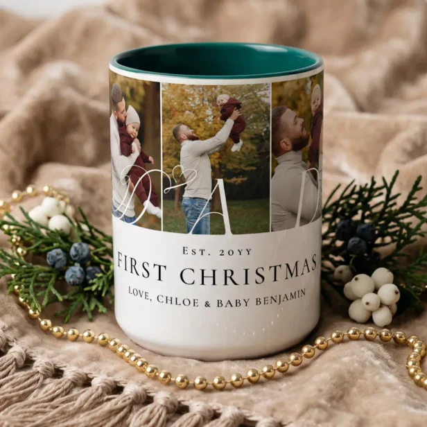 Dad Photo Collage First Christmas Keepsake Gift Two-Tone Coffee Mug