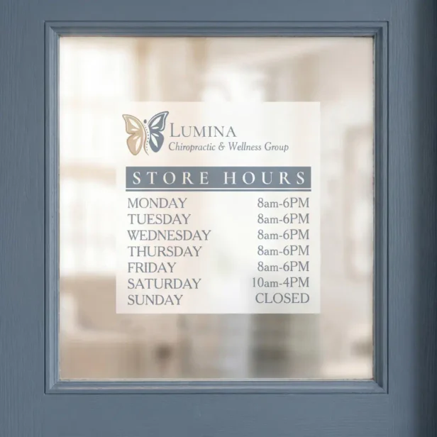 Elegant Butterfly Spine Chiropractic Store Hours Window Cling
