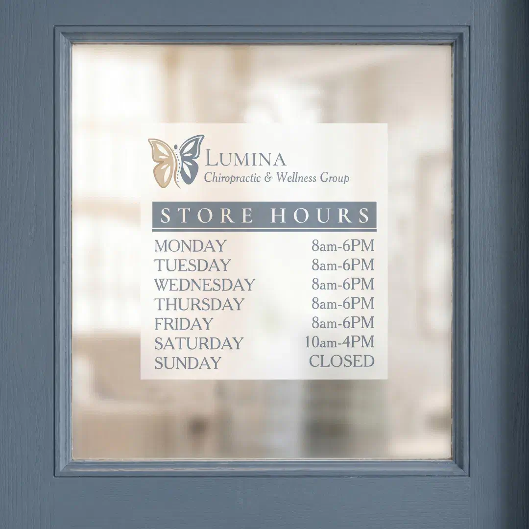 Elegant Butterfly Spine Chiropractic Store Hours Window Cling