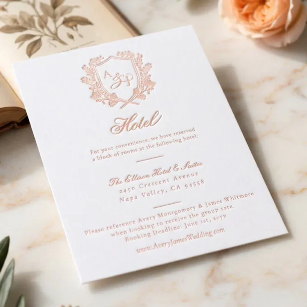 Elegant Chic Floral Crest Monogram Wedding Hotel Letterpress Enclosure Card