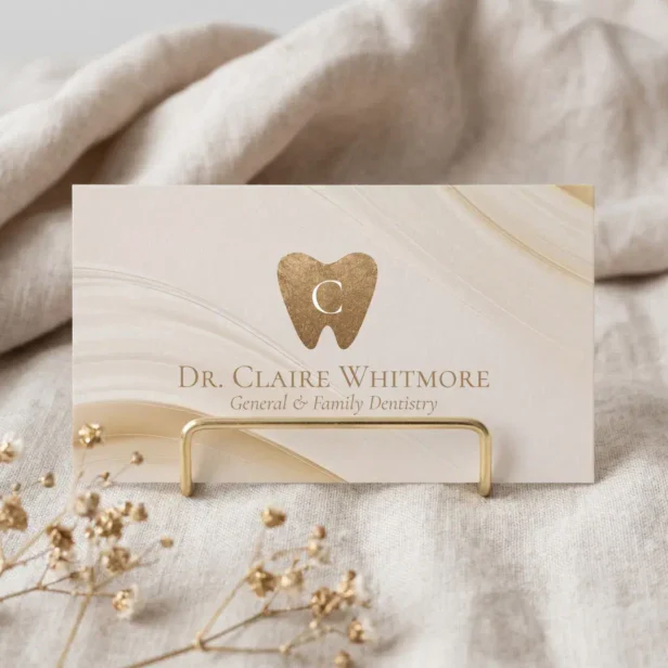 Elegant Gold Dental Tooth Dentist Practice QR Code Business Card