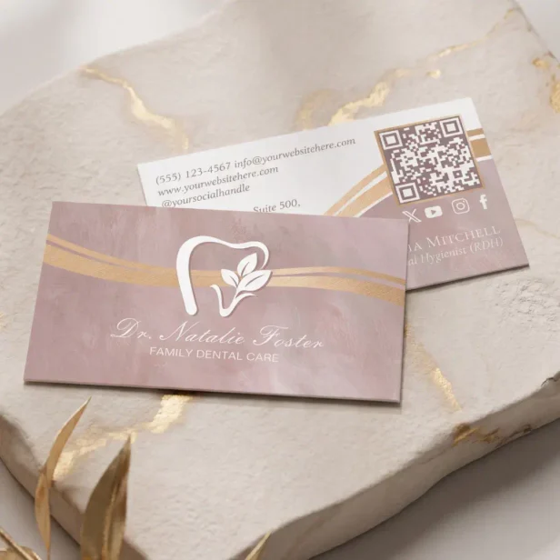 Elegant Luxury Dental Practice Leaf tooth Logo Business Card