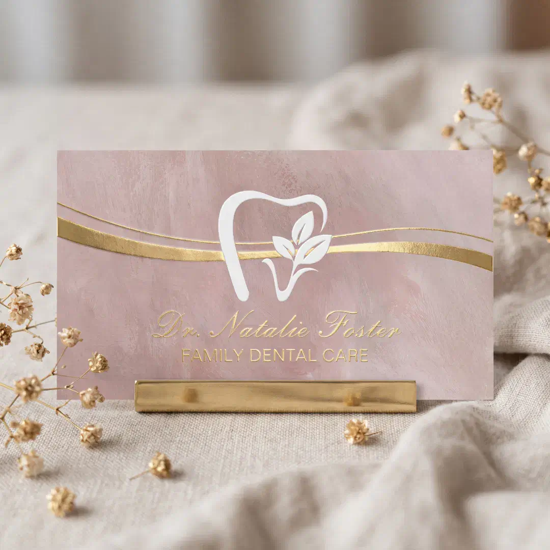 Elegant Luxury Dental Practice Leaf tooth Logo Foil Business Cards