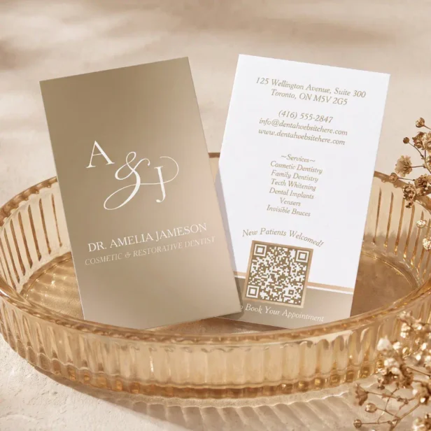 Elegant Luxury Gold Monogram Dental Practice Business Card