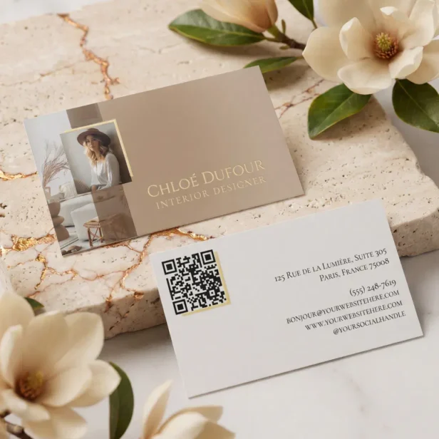 Elegant Minimal Luxury Interior Designer Photo Foil Business Cards