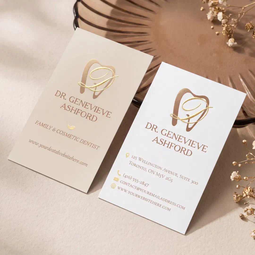 Elegant Monogram Tooth Dental Dentistry Practice Foil Business Cards