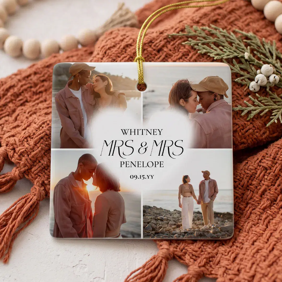 First Married Mrs & Mrs Photo Collage Keepsake Ceramic Ornament