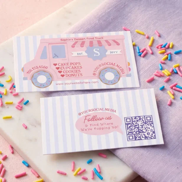 Fun Pink Sweet Treat Dessert Food Truck Bakery Business Card