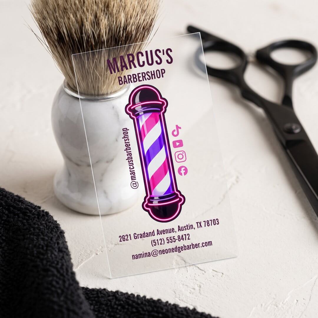 Fun Reto Neon Men Barber Shop Pole Hair Stylist Clear Business Cards