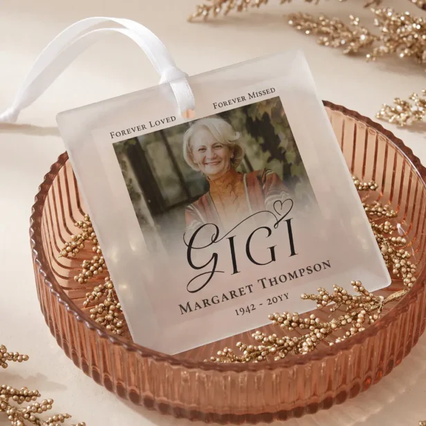 Gigi In Loving Memory Memorial Photo Keepsake Glass Ornament