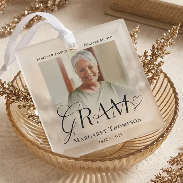 Gram In Loving Memory Memorial Photo Keepsake Glass Ornament