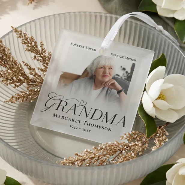 Grandma In Loving Memory Memorial Photo Keepsake Glass Ornament