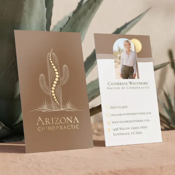 Holistic Desert Cactus Spine Chiropractor Photo Foil Business Cards