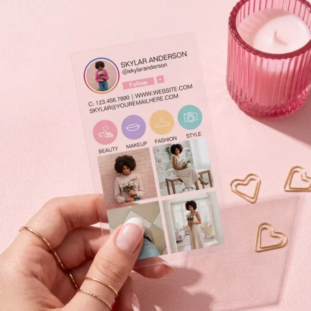 Instagram Social Media Follow Profile Photo Grid Clear Business Cards