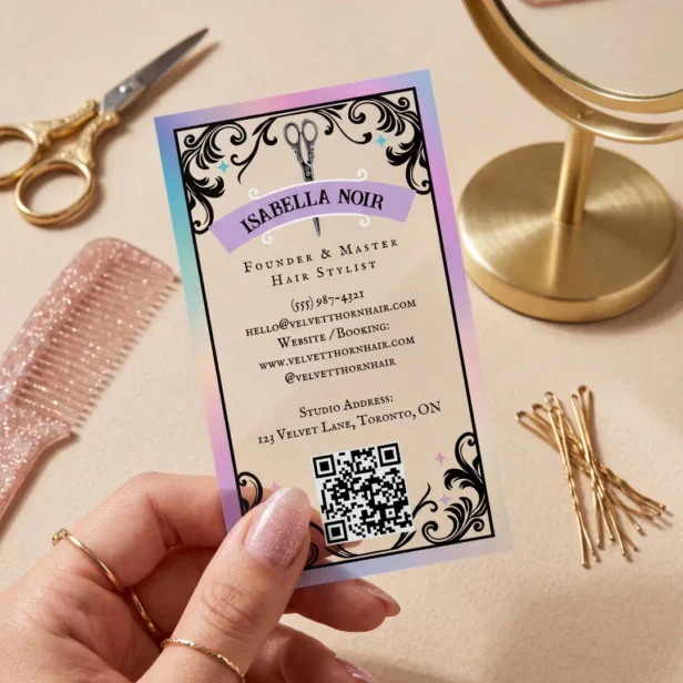 Iridescent holographic Hair Stylist Beauty Salon Clear Business Cards
