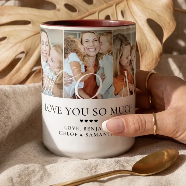 Love You Mom Personalized 5 Photo Collage Gift Two-Tone Coffee Mug