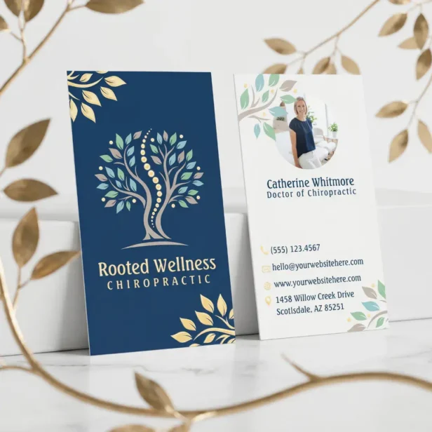 Luxury Blooming Chiropractor Spine Logo Photo Foil Business Cards