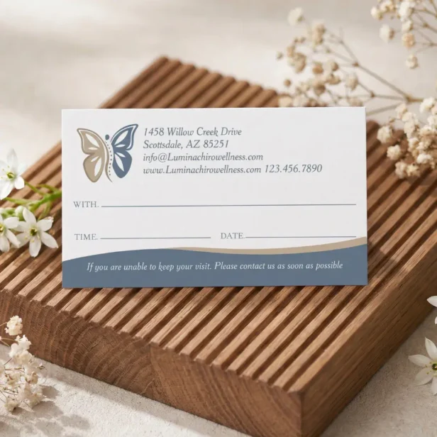 Luxury Butterfly Spine Chiropractic Wellness Appointment Card