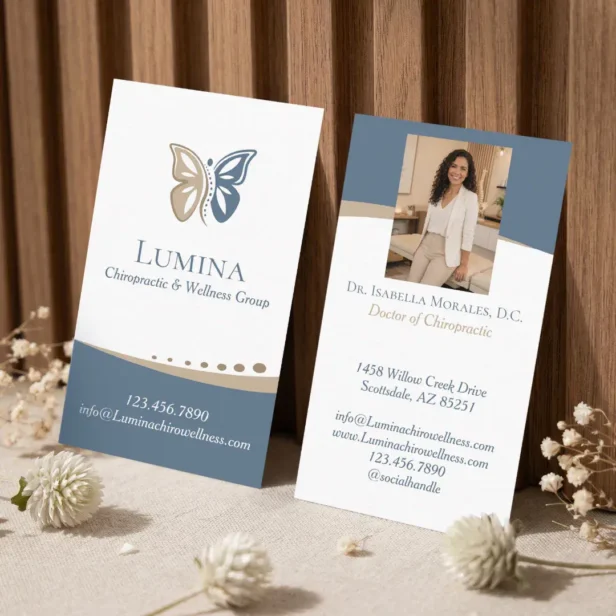 Luxury Butterfly Spine Chiropractic Wellness Photo Vertical Business Card