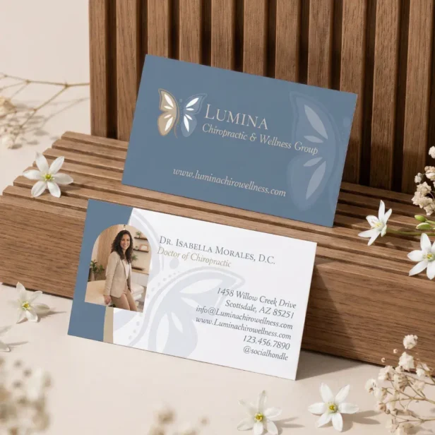 Luxury Butterfly Spine Chiropractic Wellness Photo Business Card