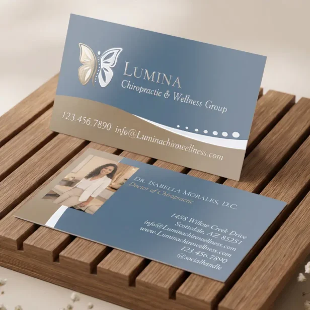 Luxury Butterfly Spine Chiropractic Wellness Photo Foil Business Cards