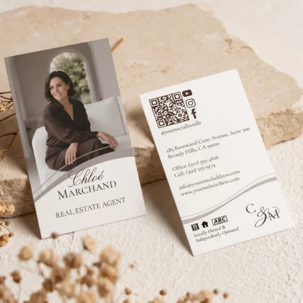 Luxury Elegant Monogram Real Estate Agent Photo Business Card
