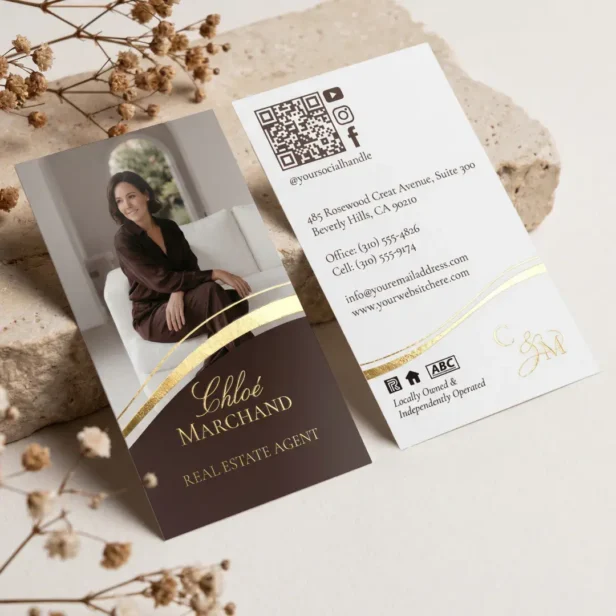 Luxury Elegant Monogram Real Estate Agent Photo Business Card