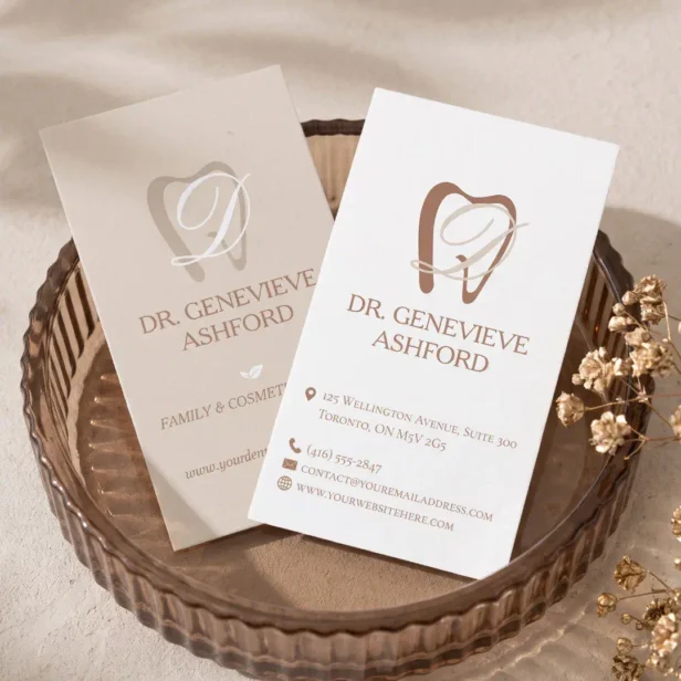 Luxury Elegant Monogram Tooth Dental Practice Business Card
