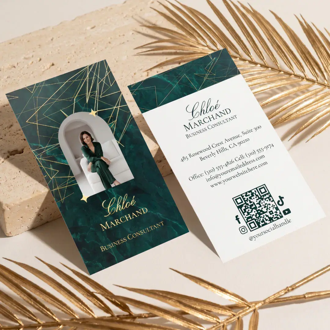 Luxury Emerald Green Marble Business Coach Photo Foil Business Cards