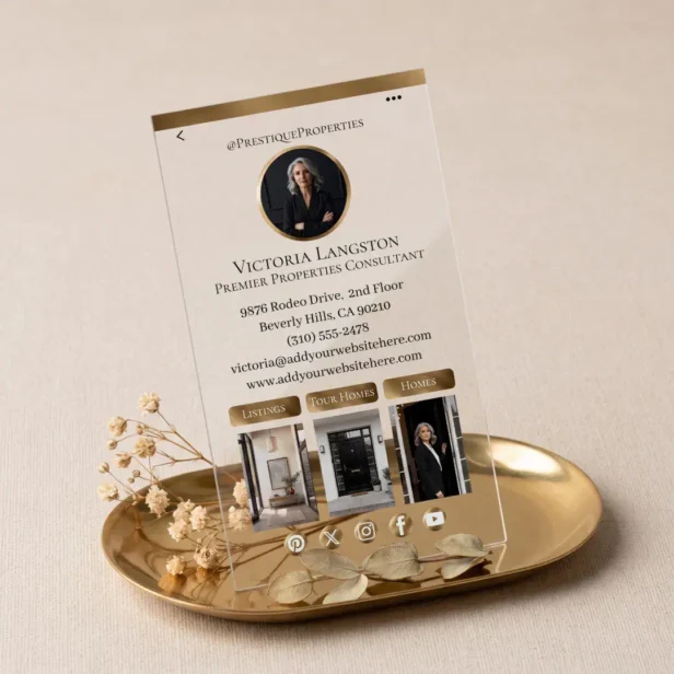 Luxury Real Estate Black Gold Social Media Photos Clear Business Cards