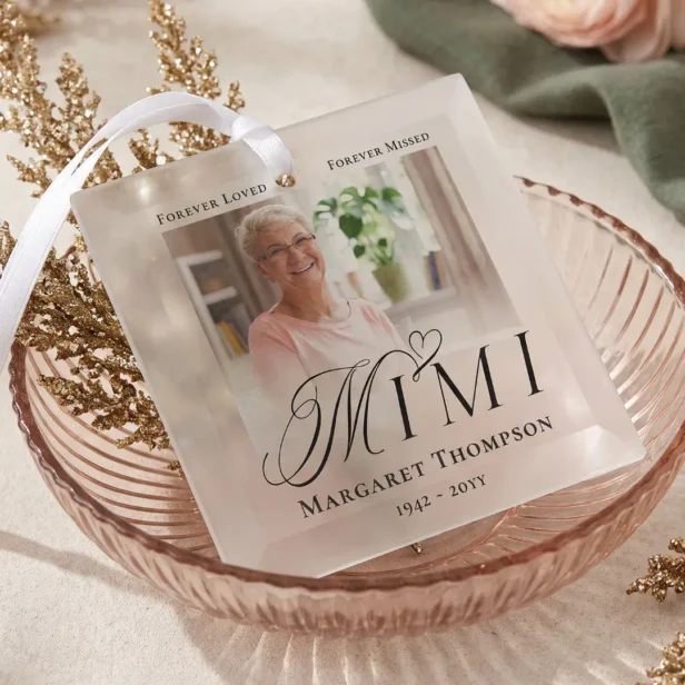 Mimi In Loving Memory Memorial Photo Keepsake Glass Ornament