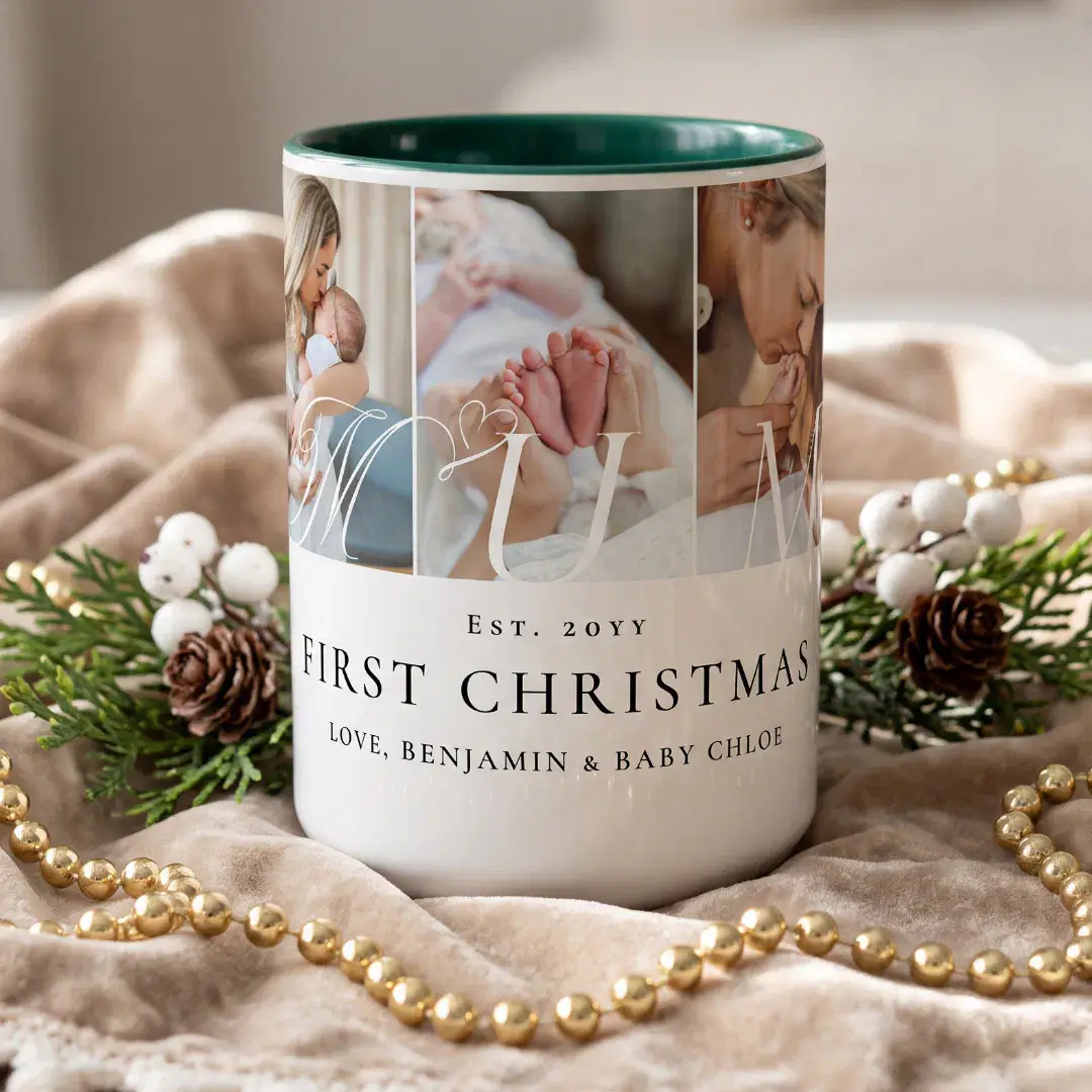 Mum Photo Collage First Christmas Keepsake Gift Two-Tone Coffee Mug