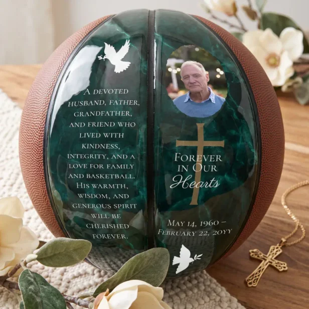Personalized Memorial Photo Dove Cross Keepsake Basketball