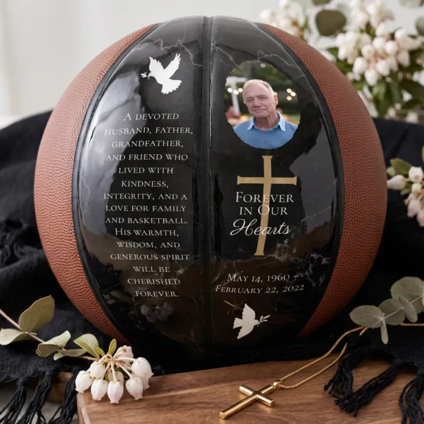 Personalized Memorial Photo Dove Cross Keepsake Basketball