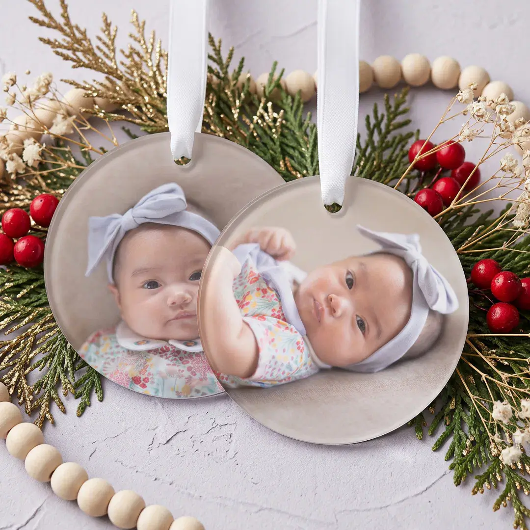 Personalized Simple 2 Photo Newborn Baby Keepsake Ornament