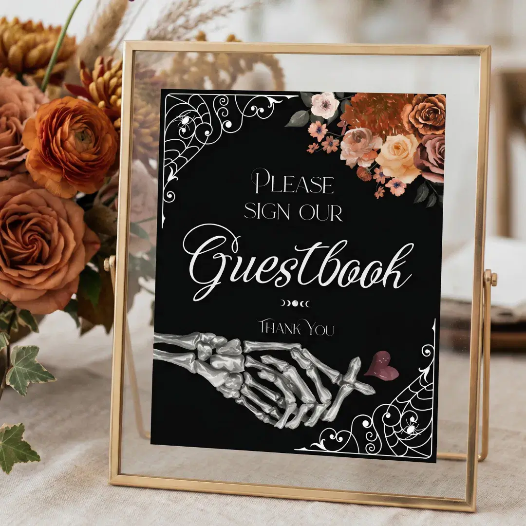 Til Death Gothic Skeleton Autumn Floral Guest Book Sign
