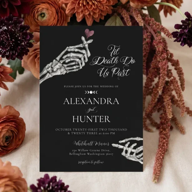 Til Death Watercolor Skeleton Hands Gothic Wedding Invitation