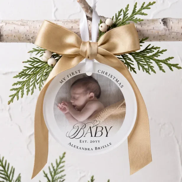 Baby First Christmas Elegant Personalized Photo Ornament